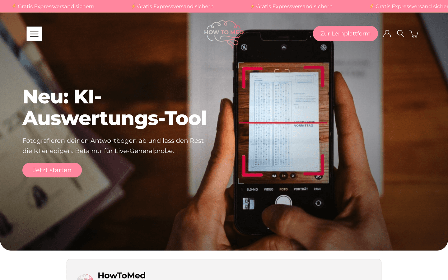 Startseite des KI-Auswertungstools auf howtomed.de