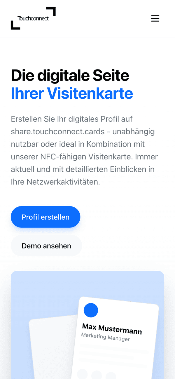 share.touchconnect.cards auf dem Handy