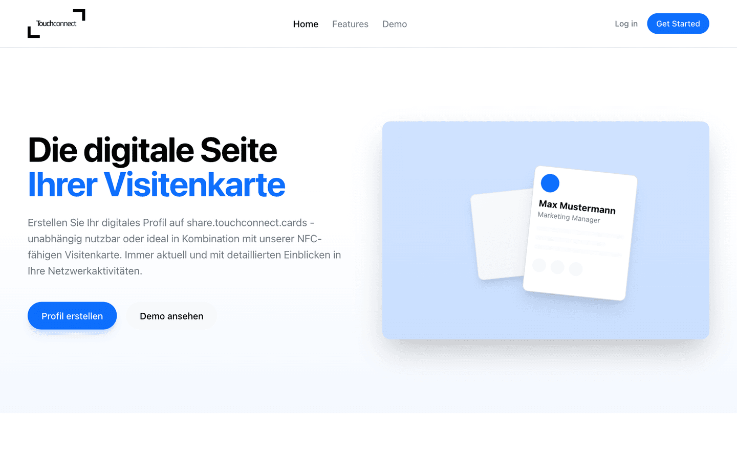 Startseite der Profil-Plattform share.touchconnect.cards