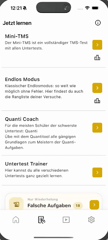 TMSMediCoach Übersicht der Lernmodi